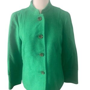 Talbots Kelly Green Wool blend Mandarin collar Peplum blazer
